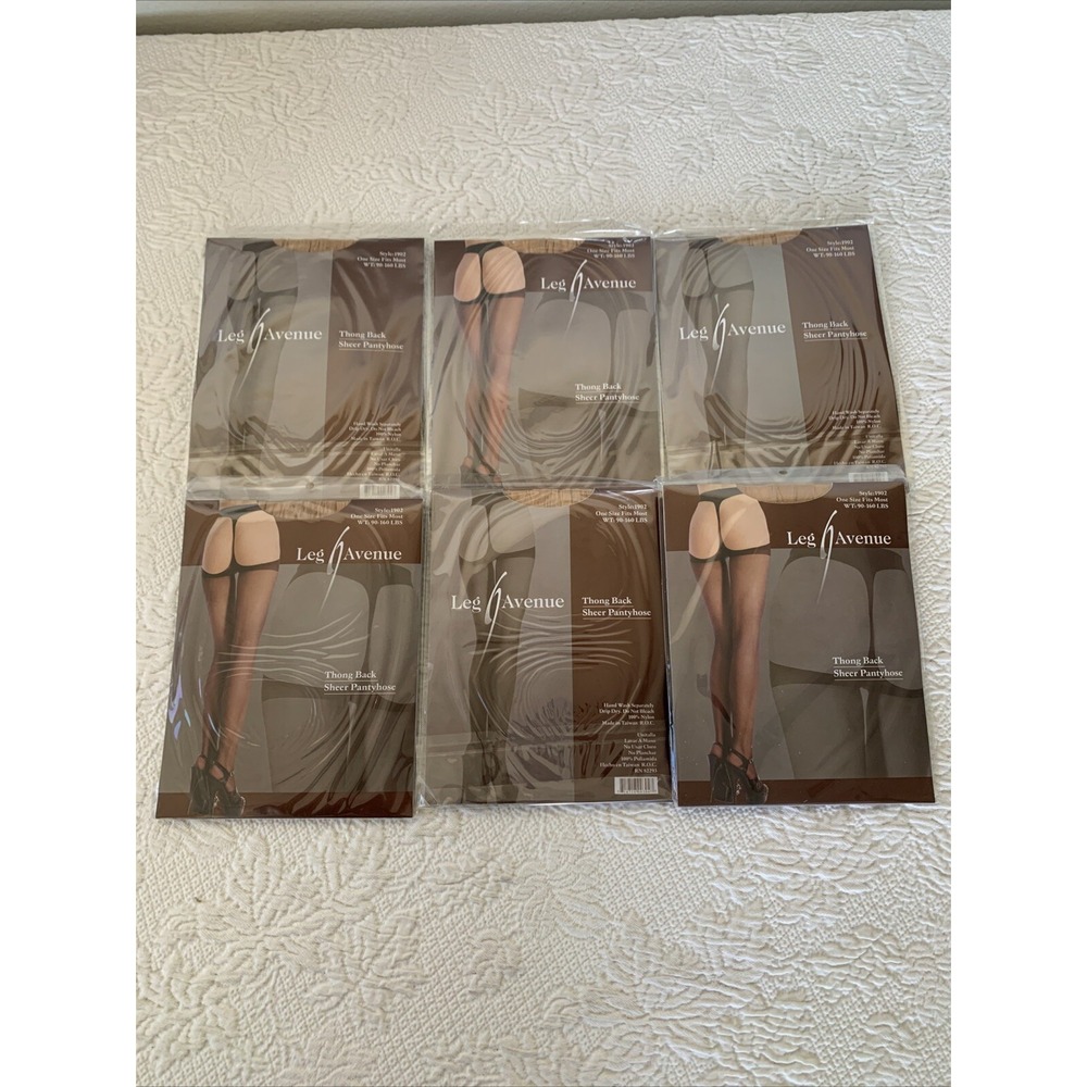 Lot Of 6 Leg Avenue Thong Back Sheer Pantyhose Nude 1 Size Fits Most #1902